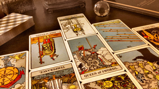 Tarot Cards Spread on Wooden Reading Table