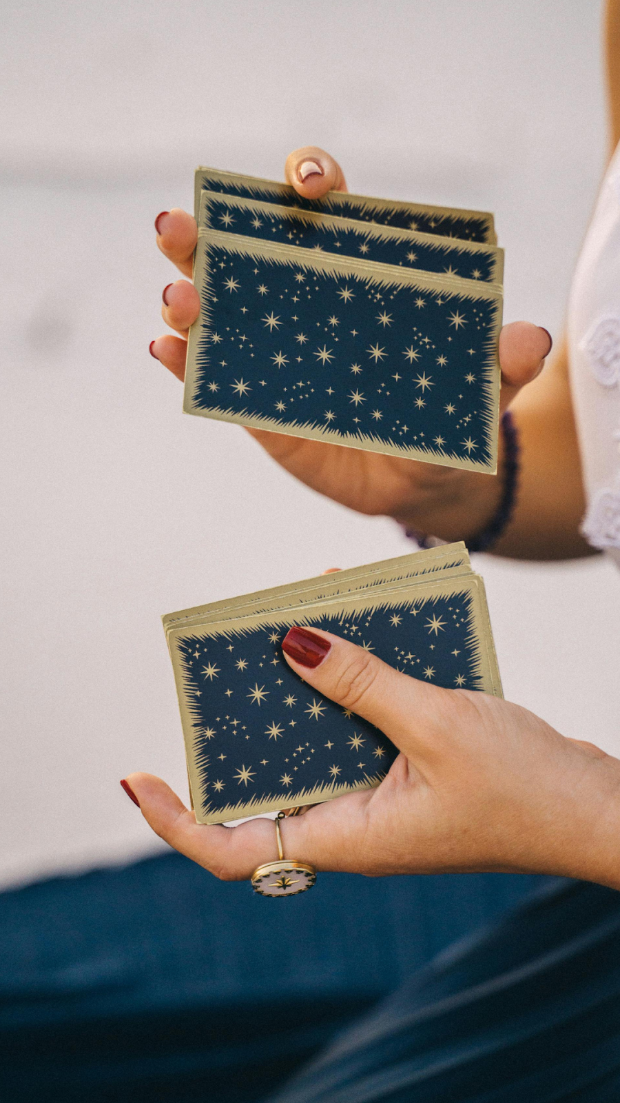 Woman Shuffling Tarot Horoscope Cards