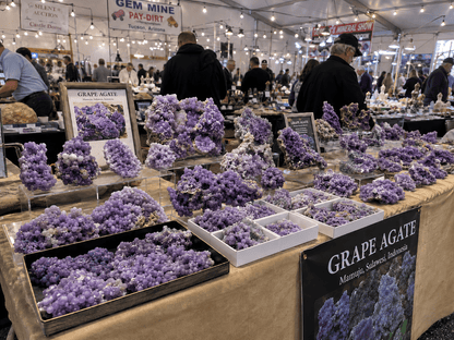 Grape Agate clusters on display at the Tucson Gem Show